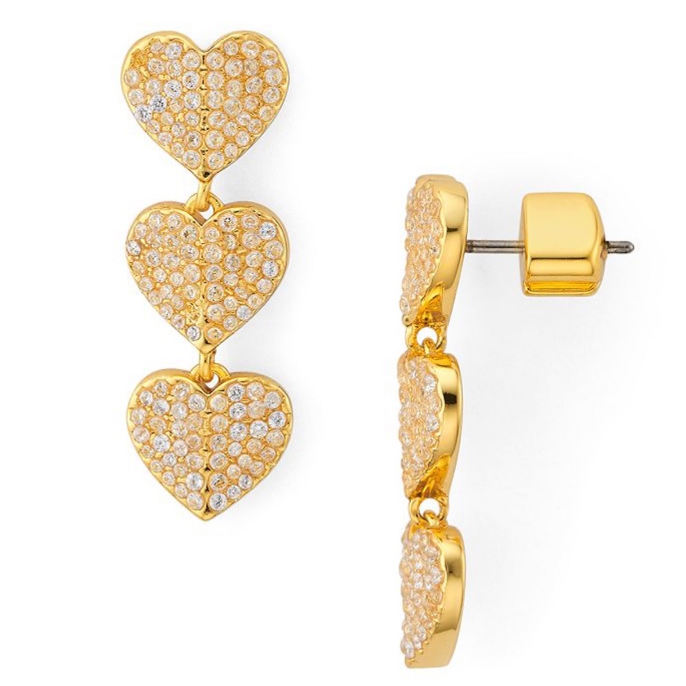 Kate Spade Triple Heart Drop Earrings, Gold
